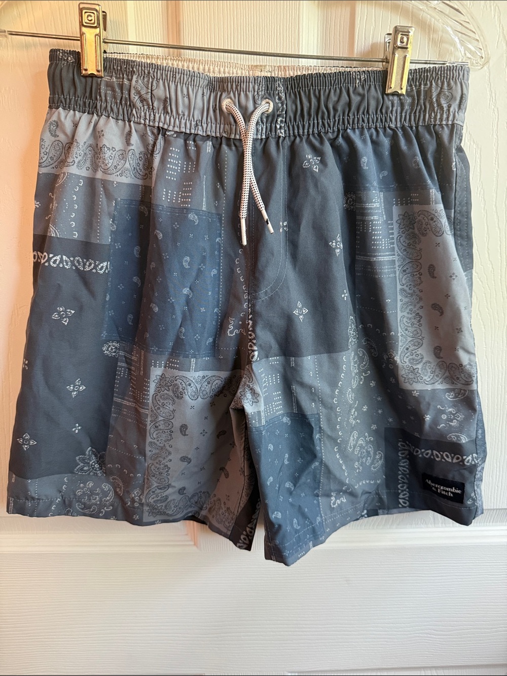 abercrombie kids Gray Bandana Patchwork Swim Trunks